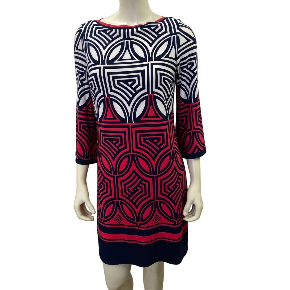 Eliza J Geometric Print 3/4 Sleeve Sheath Dress Knee Length Womens 4